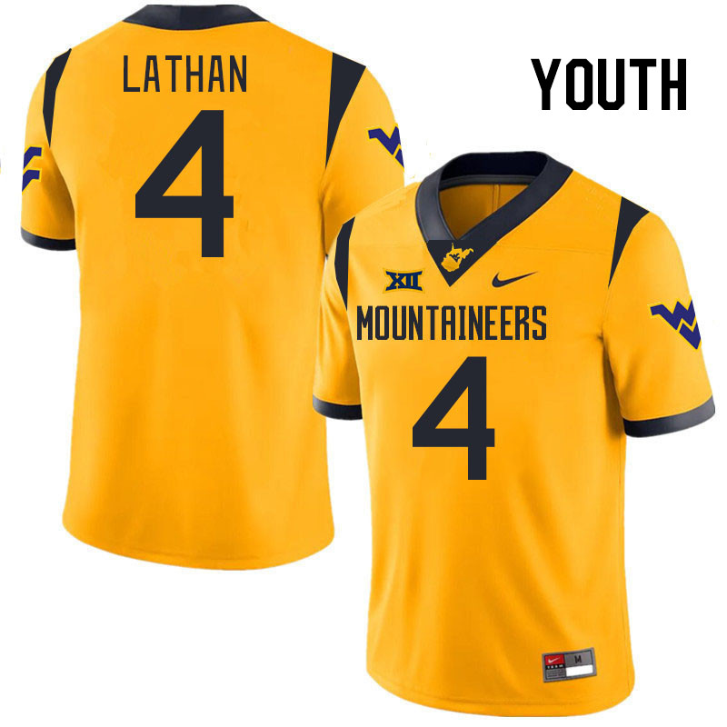 Youth #4 Trey Lathan West Virginia Mountaineers College 2024 New Uniforms Football Jerseys Stitched